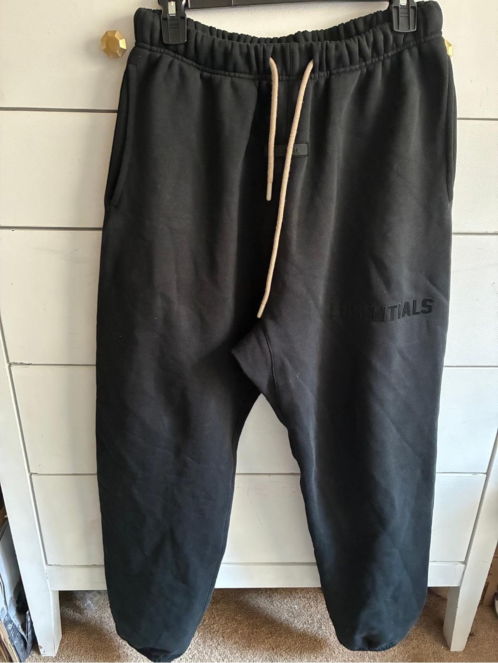 Essentials Kids Black Jogger Sweatpants with Tan Drawcord